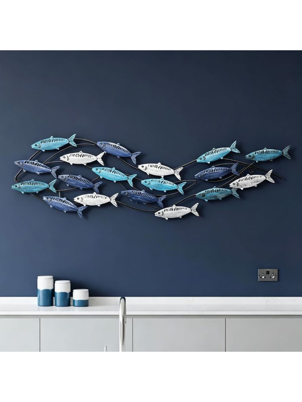 Large Nautical Metal Fish Wall Art - 3D Coastal Decor for Living Room & Beach
